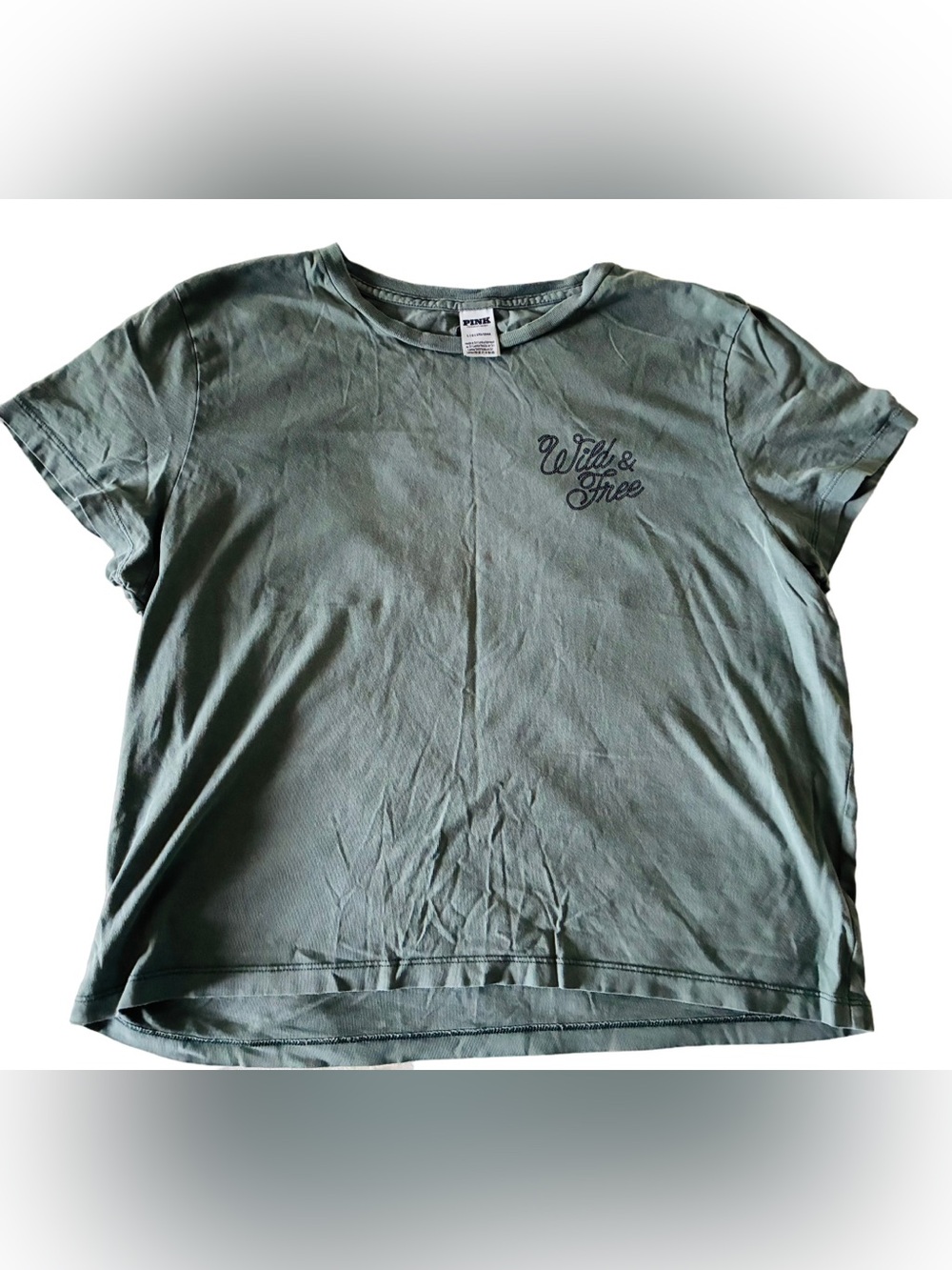 PINK Victoria's Secret Wild & Free Women's Sage Green Graphic cropped Tee large